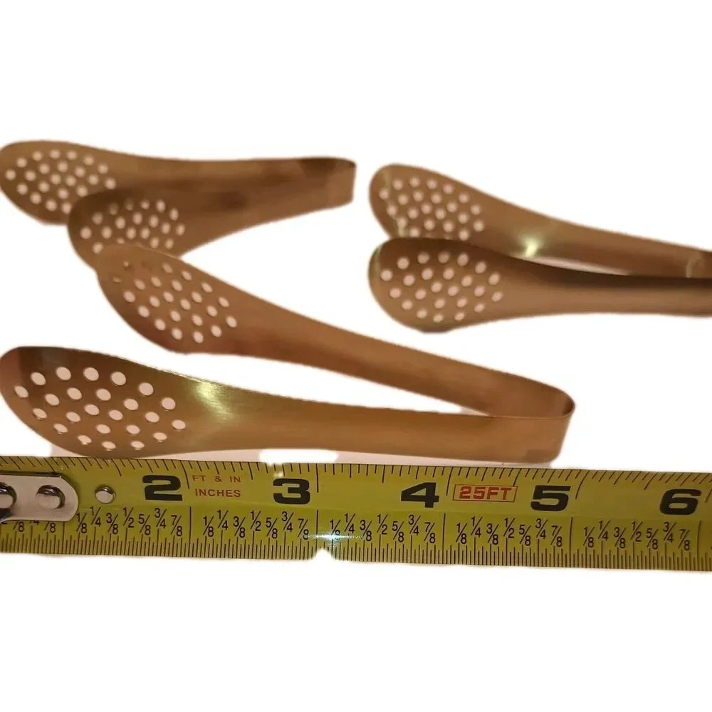 3-Pack Mini GOLD METAL Perforated Serving TONGS -Reusable. PARTY UTENSIL-SERVER.